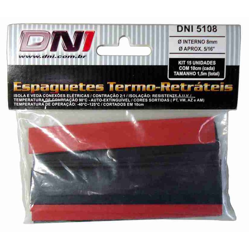 Espaguete Termo-retrátil 8mm Contração 2:1 Kit 15 Peças - DNI - 5108 - (1)