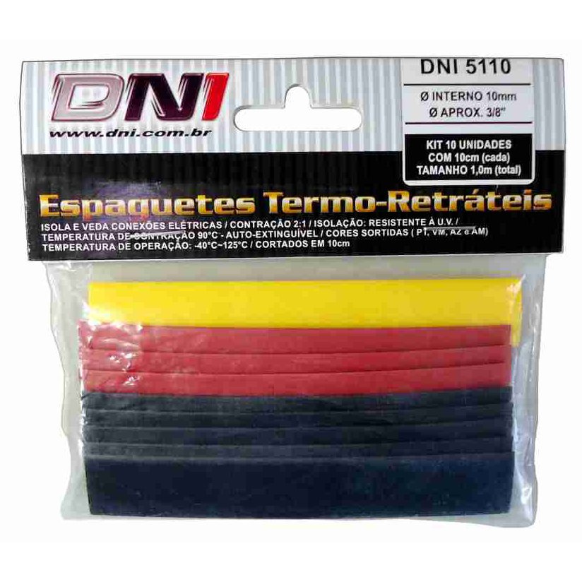 Espaguete Termo-retrátil 10mm Contração 2:1 Kit 10 Peças - DNI - 5110 - (1)