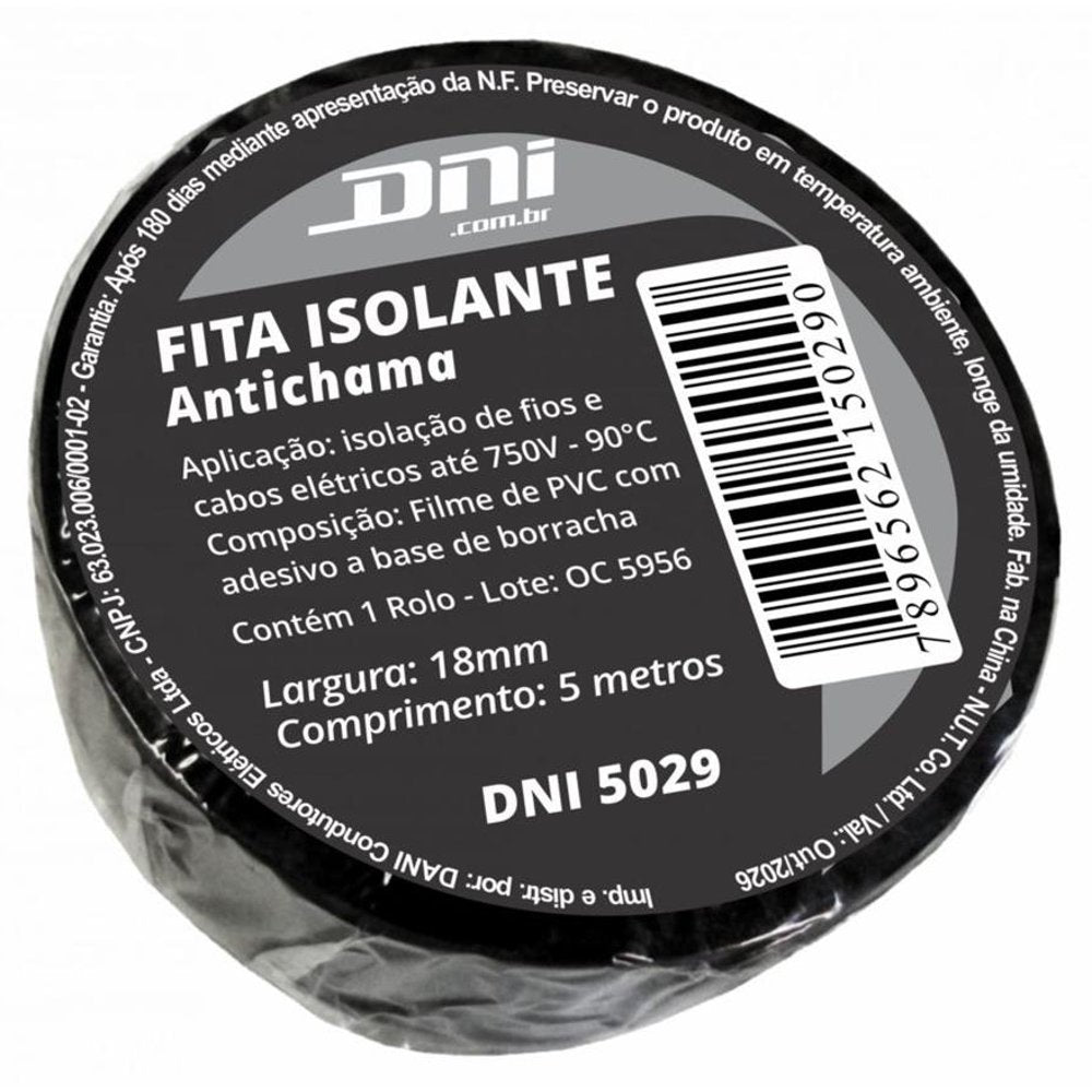 Fita Isolante em PVC Preta Rolo 5 Metros - DNI - 5029 - (1)