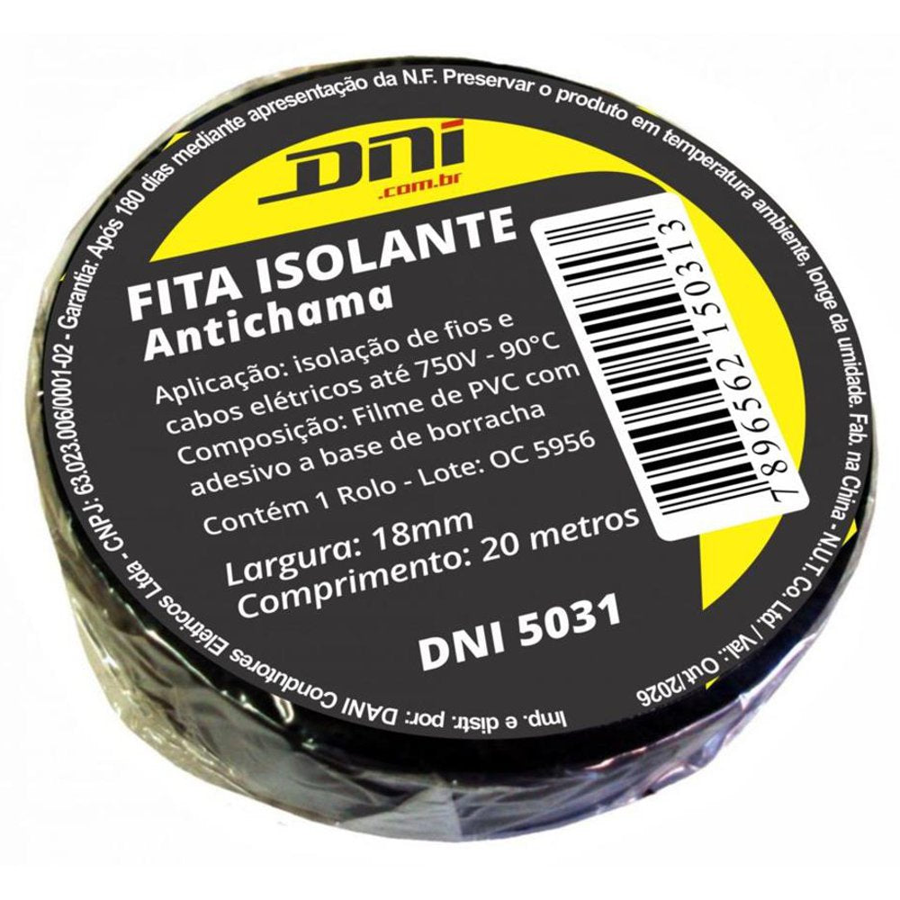 Fita Isolante em PVC Preta Rolo 20 Metros - DNI - 5031 - (1)