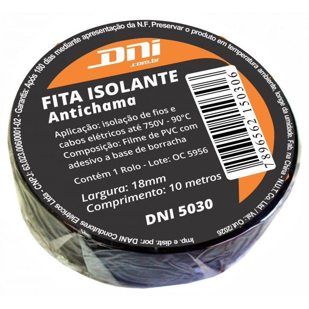 Fita Isolante em PVC Preta Rolo 10 Metros - DNI - 5030 - (1)