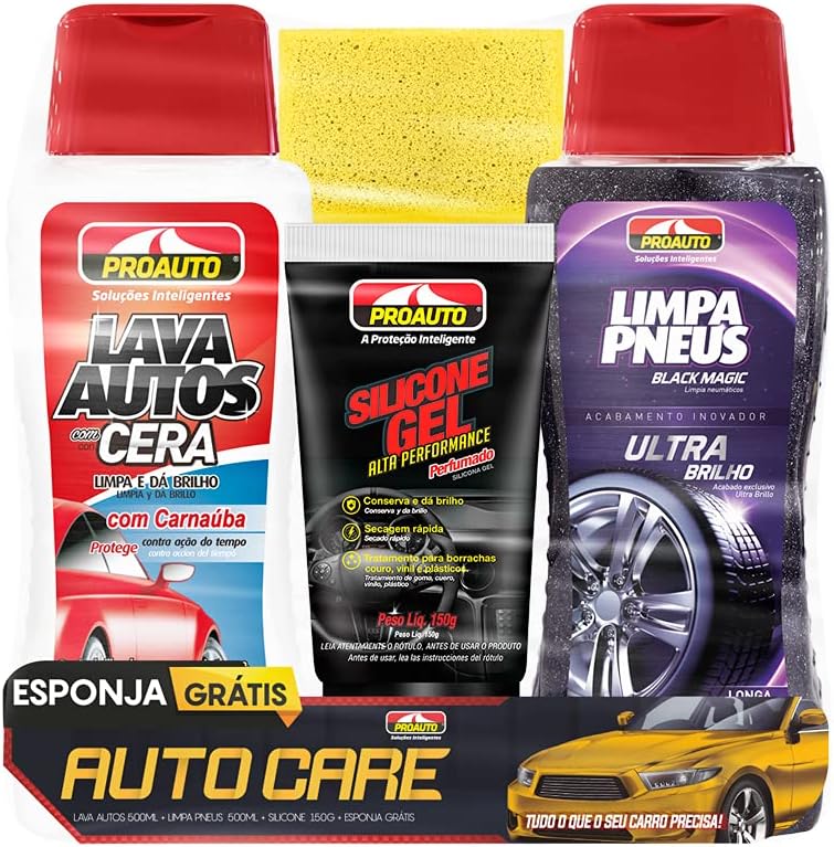 Kit Auto Care Lava Autos Com Limpa Pneus Silicone Gel e Esponja - Proauto - 4083 - (1)