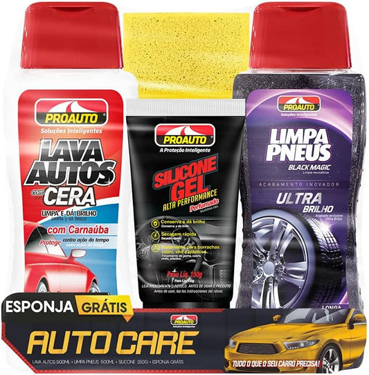 Kit Auto Care Lava Autos Com Limpa Pneus Silicone Gel e Esponja - Proauto - 4083 - (1)