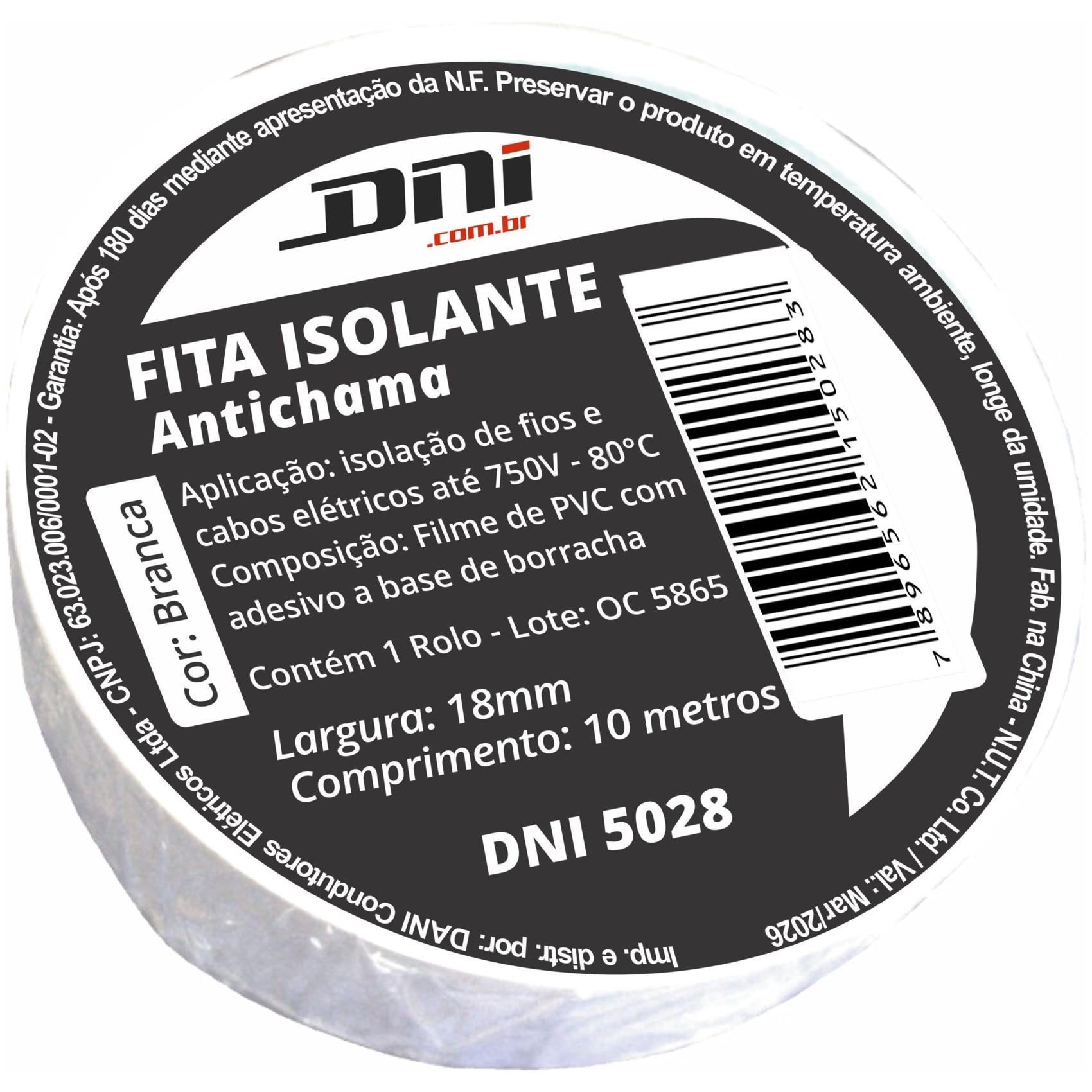 Fita Isolante em PVC Branca Rolo 10 Metros - DNI - 5028 - (1)