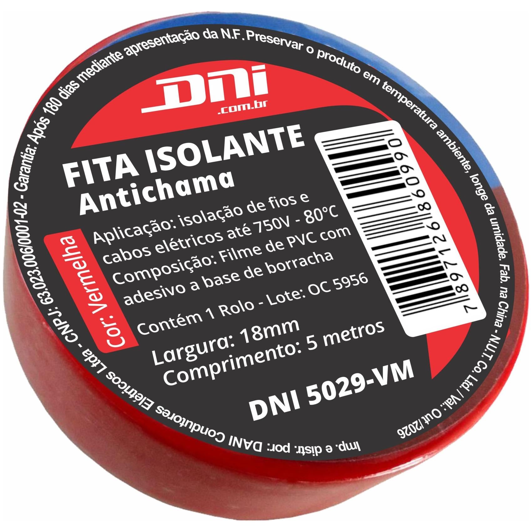 Fita Isolante em PVC Vermelha Rolo 5 Metros - DNI - 5029-VM - (1)