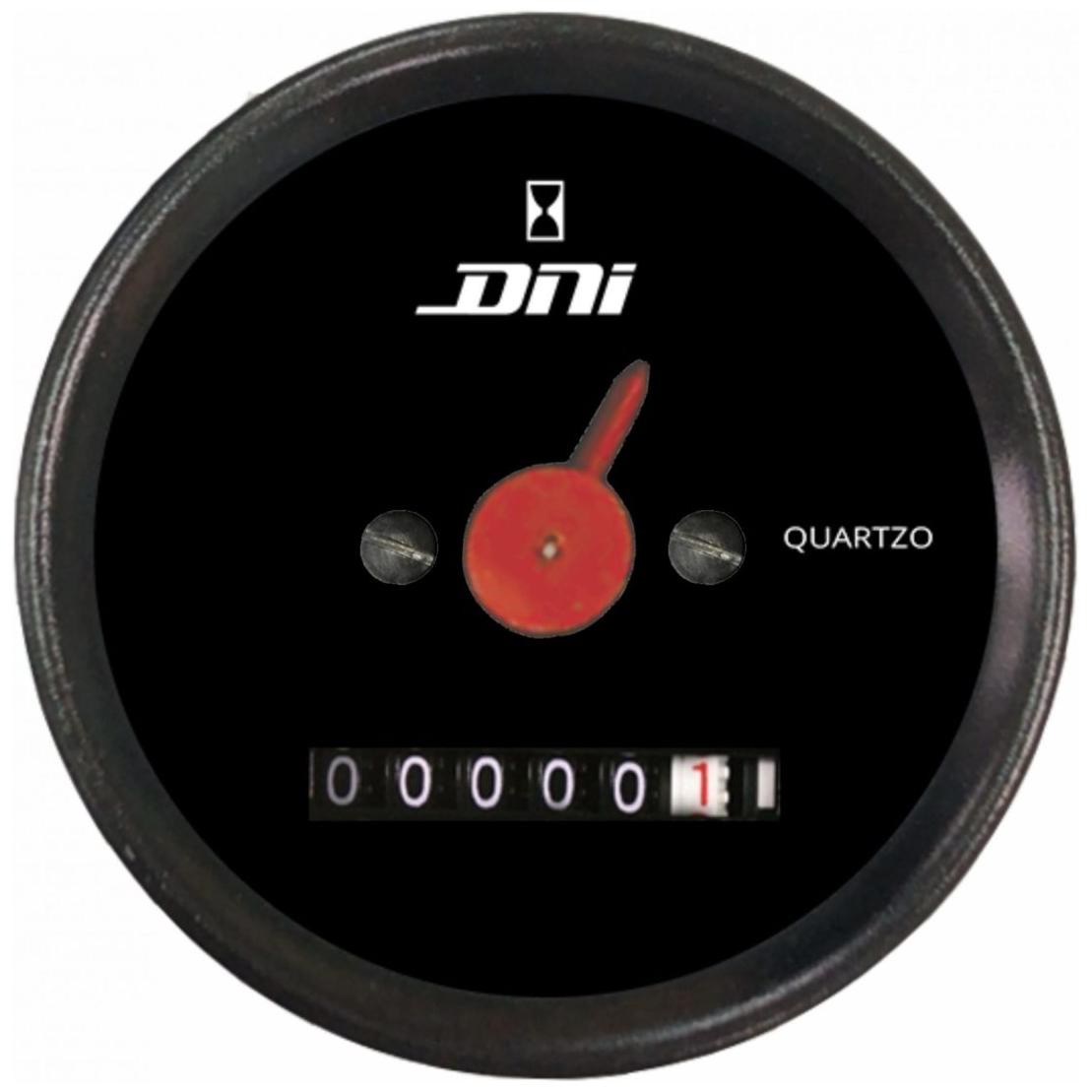 Horímetro Fundo Preto Liso Aro Preto com Iluminação 52mm Bivolt Universal - DNI - 4510 - (1)