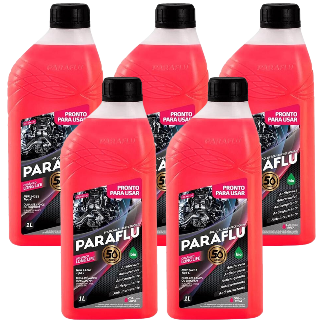 Kit 5 Litros Aditivo Radiador Pronto Para Uso Paraflu Bio Orgânico Rosa - (1)
