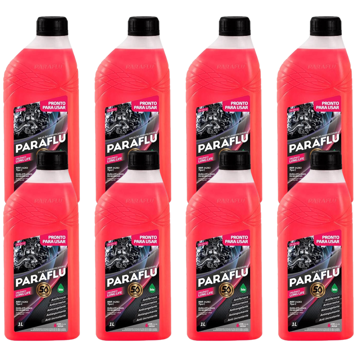 Kit 8 Litros Aditivo Radiador Pronto Para Uso Paraflu Bio Orgânico Rosa - (1)