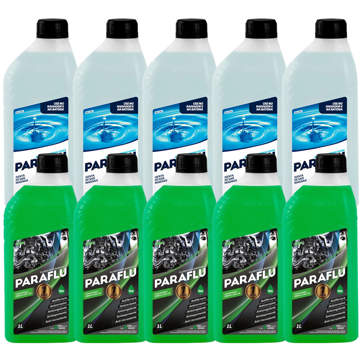 Kit 10 Litros com 5L Aditivo Radiador Verde + 5L Água - (1)