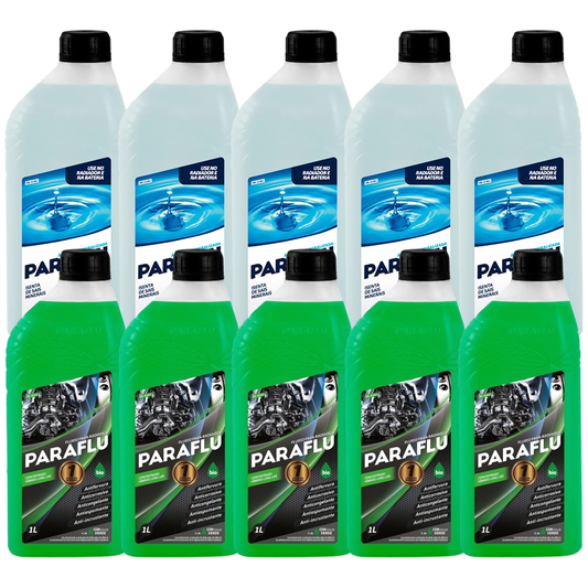 Kit 10 Litros com 5L Aditivo Radiador Verde + 5L Água - (1)