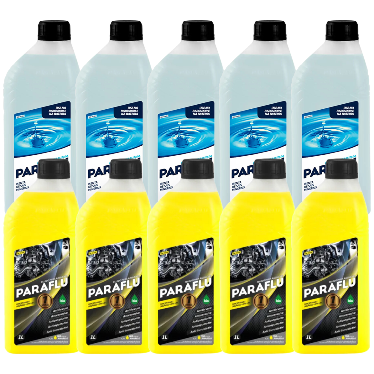 Kit 10 Litros com 5L Aditivo Radiador Amarelo + 5L Água - (1)