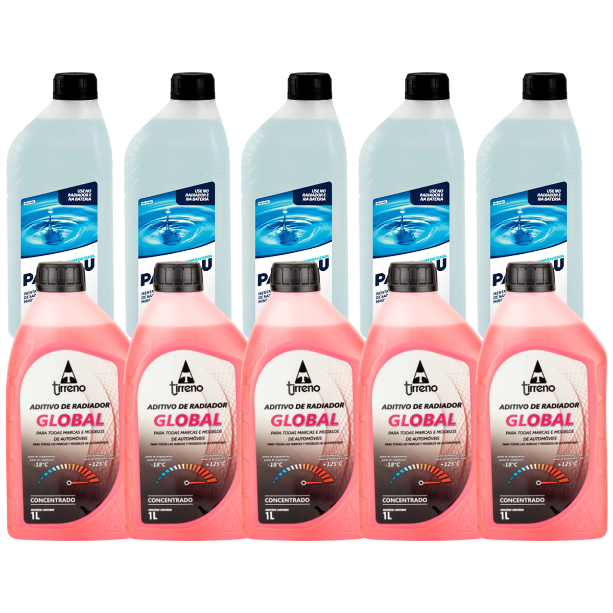 Kit 10 Litros com 5L Aditivo Radiador Rosa + 5L Água - (1)