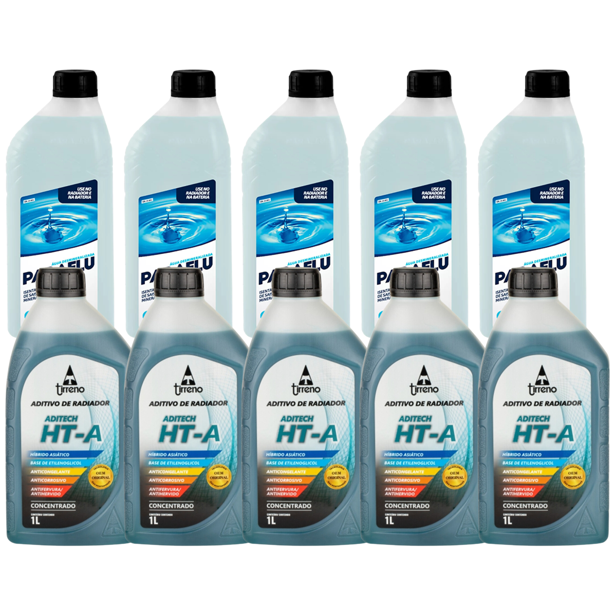 Kit 10 Litros com 5L Aditivo Radiador Azul + 5L Água - (1)
