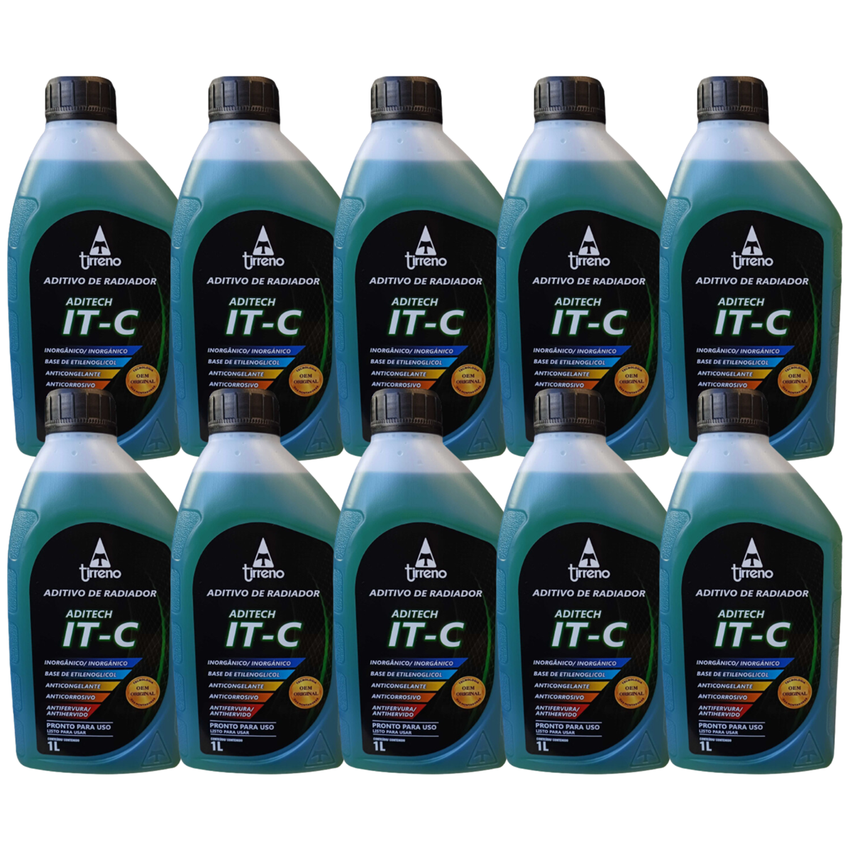 Kit 10 Litros Aditivo Radiador Pronto Para Uso Tirreno Inorgânico IT-C Verde Veículos até anos 90 - (1)