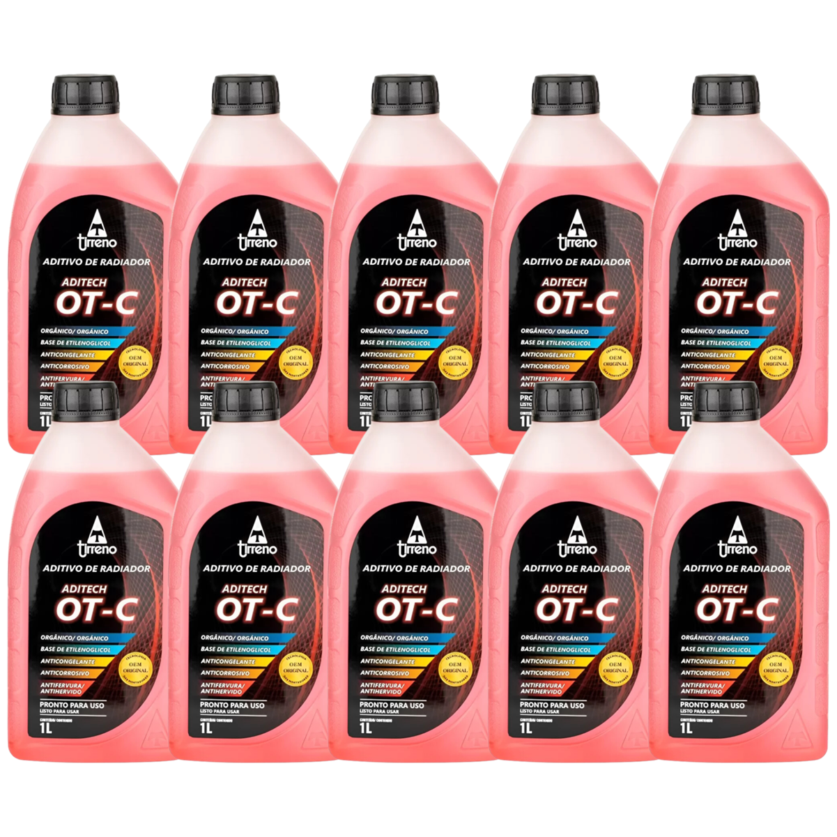 Kit 10 Litros Aditivo Radiador Pronto Para Uso Tirreno Orgânico OT-C Laranja - (1)