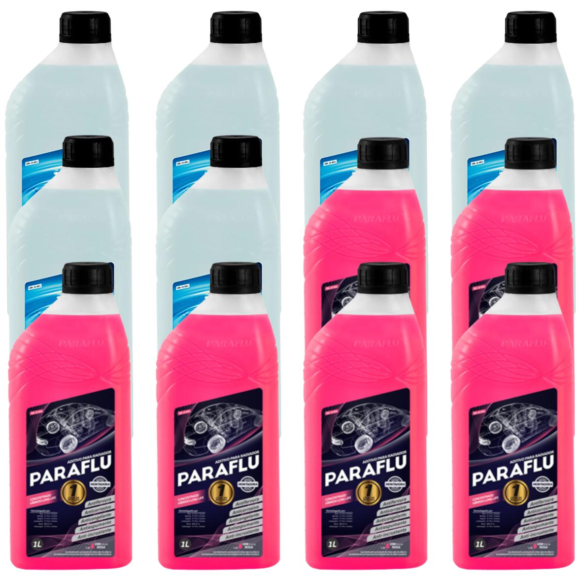 Kit 12 Litros com 6L Aditivo Radiador Rosa + 6L Água - (1)