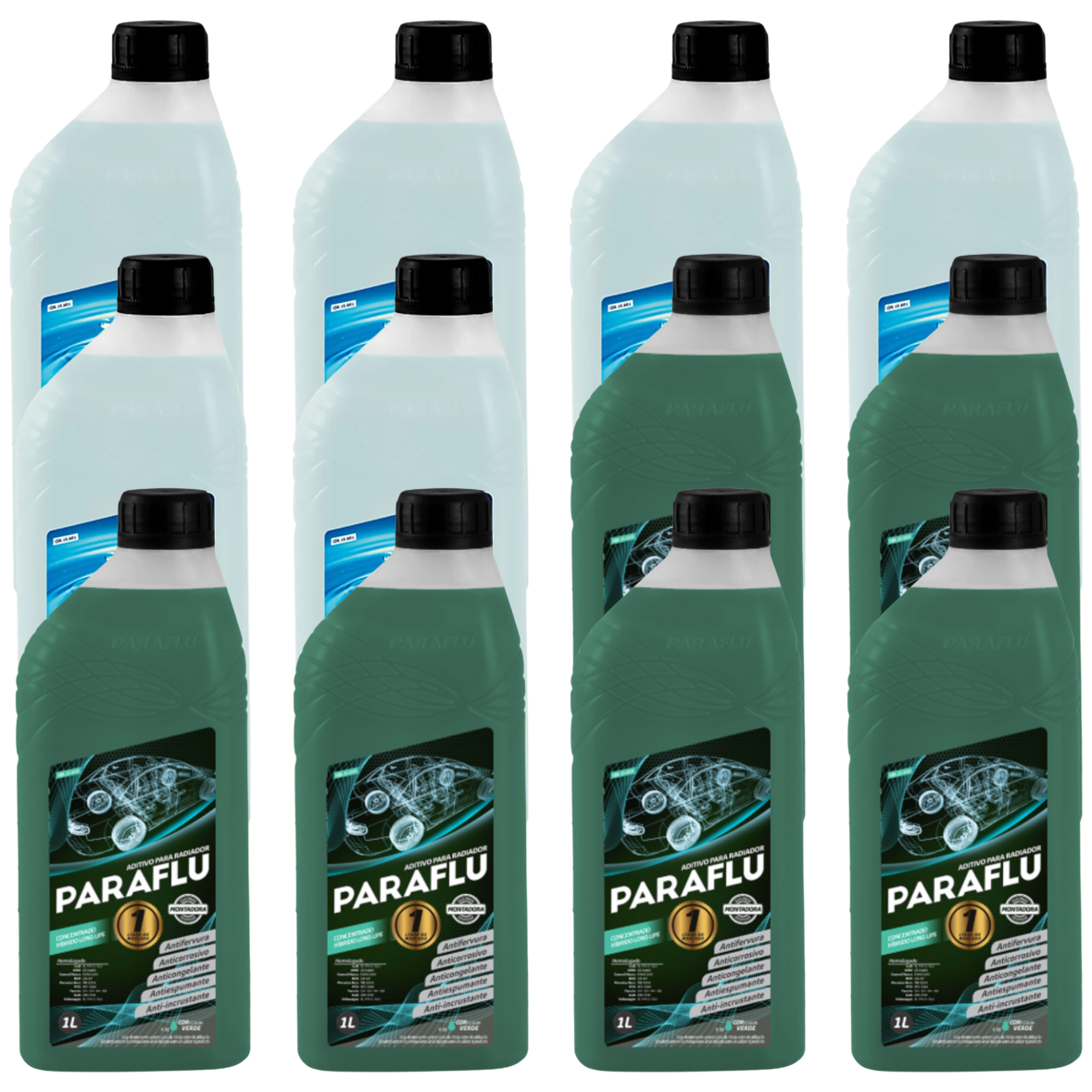 Kit 12 Litros com 6L Aditivo Radiador Verde + 6L Água - (1)