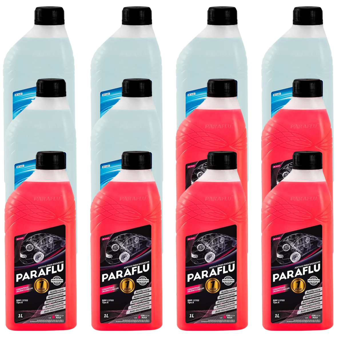 Kit 12 Litros com 6L Aditivo Radiador Rosa + 6L Água - (1)