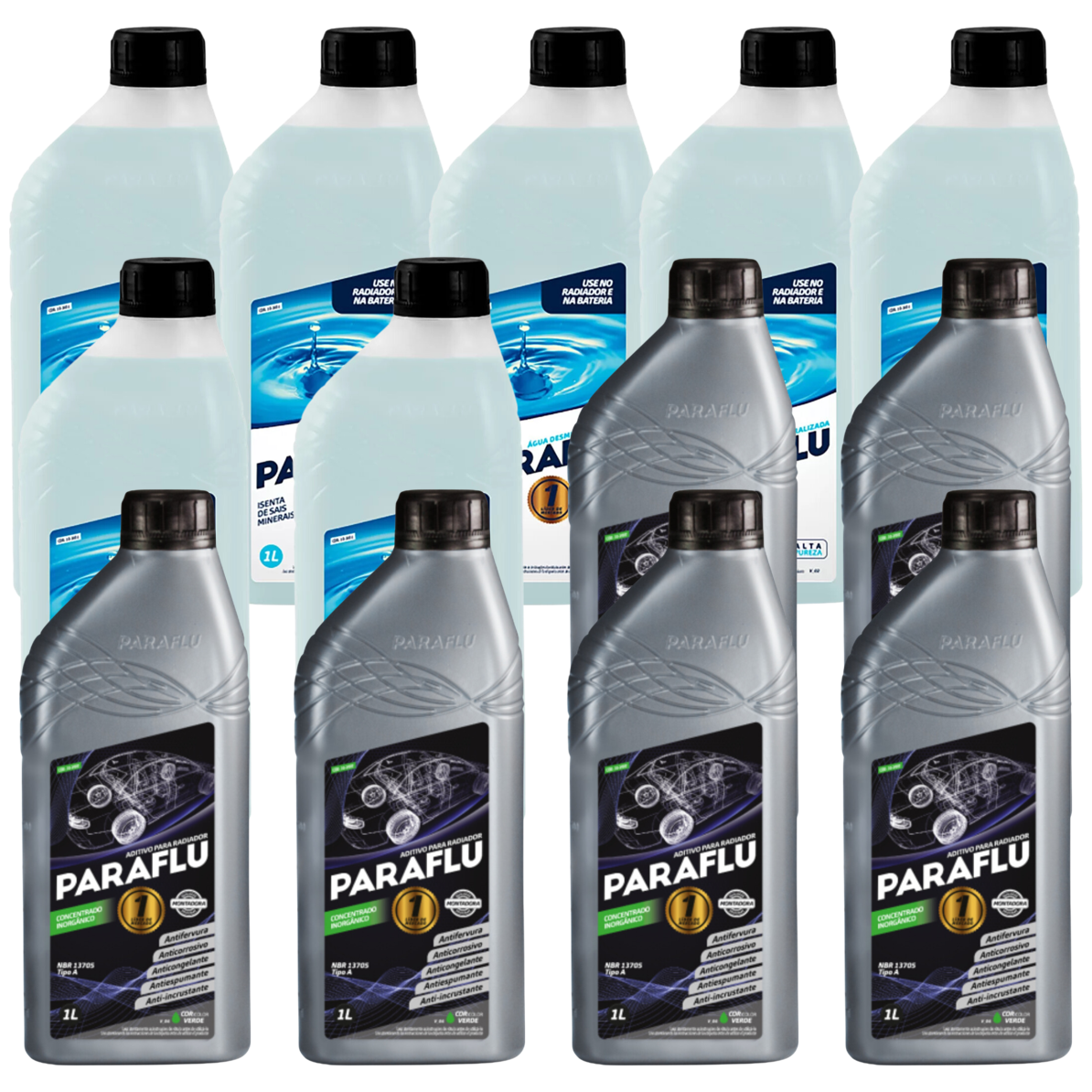 Kit 13 Litros com 6L Aditivo Radiador Verde + 7L Água - (1)