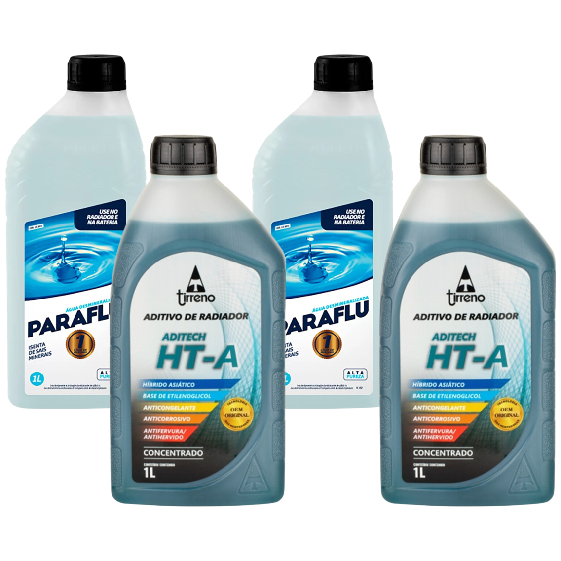 Kit 2 Litros Aditivo Radiador Concentrado Tirreno Ht-a Híbrido Asiático Azul + 2 Litros Água Desmineralizada - (1)