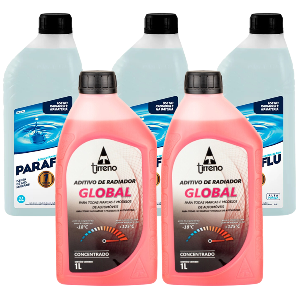 Kit 2 Litros Aditivo Radiador Concentrado Tirreno G400 Rosa + 3 Litros Água Desmineralizada - (1)