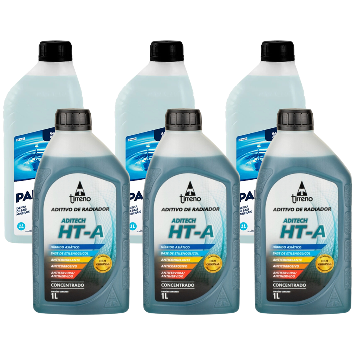 Kit 3 Litros Aditivo Radiador Concentrado Tirreno Ht-a Híbrido Asiático Azul + 3 Litros Água Desmineralizada - (1)