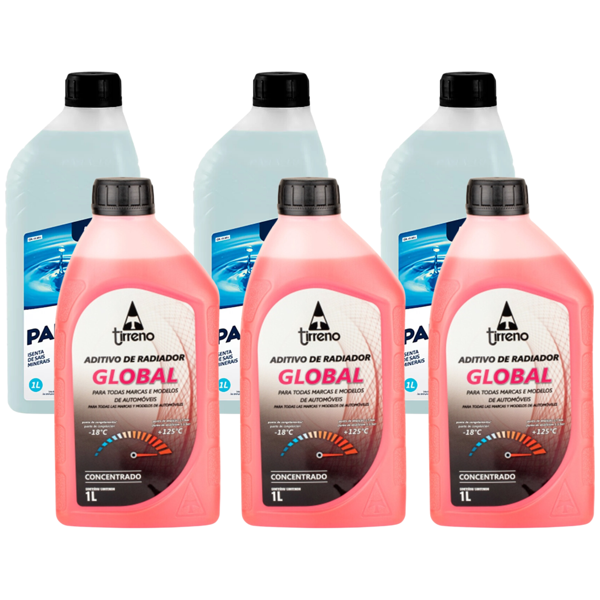 Kit 3 Litros Aditivo Radiador Concentrado Tirreno G400 Rosa + 3 Litros Água Desmineralizada - (1)
