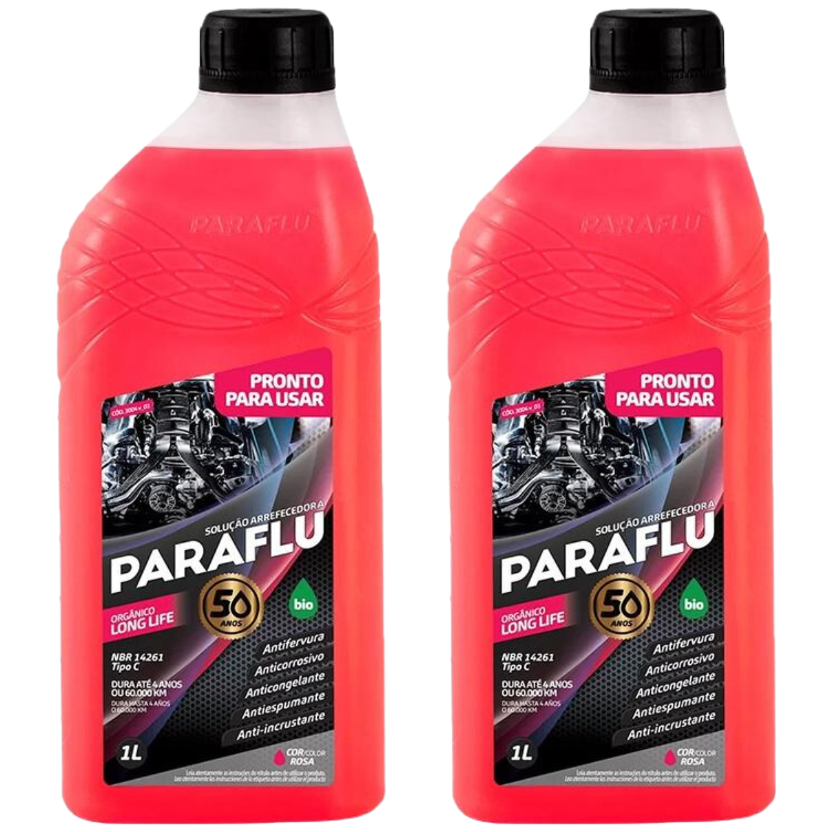 Kit 2 Litros Aditivo Radiador Pronto Para Uso Paraflu Bio Orgânico Rosa - (1)