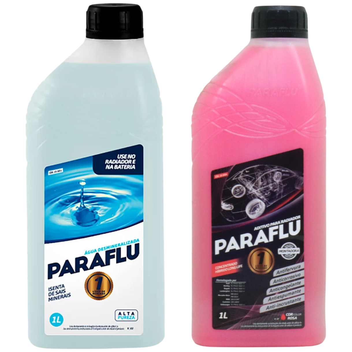 Kit 2 Litros com 1L Aditivo Radiador Rosa + 1L Água - (1)