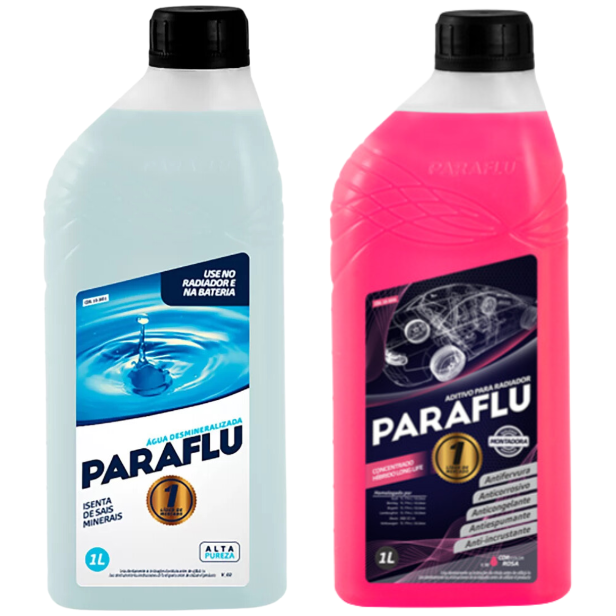 Kit 2 Litros com 1L Aditivo Radiador Rosa + 1L Água - (1)