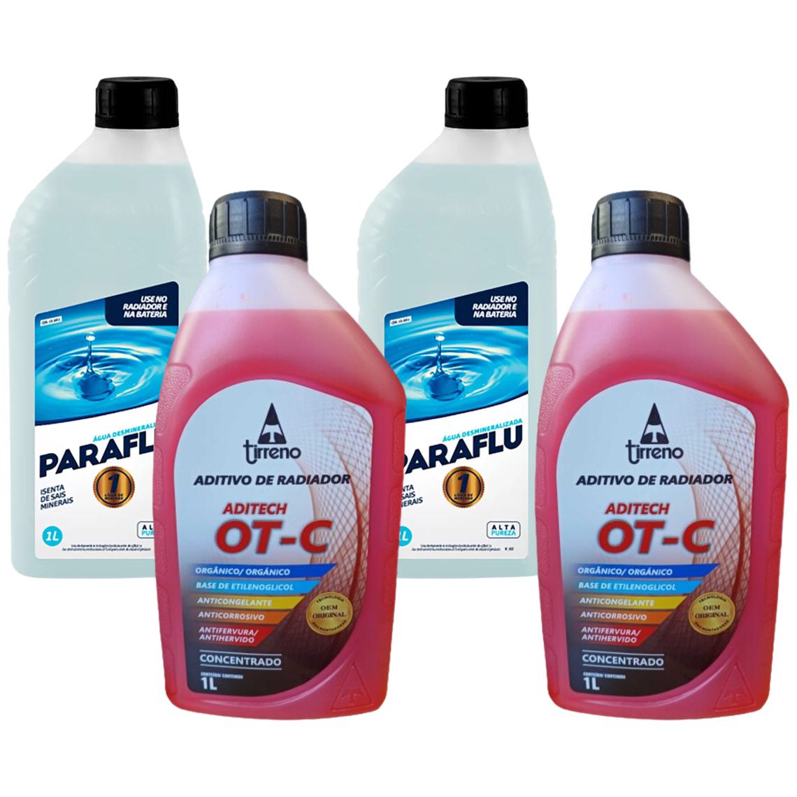 Kit 2 Litros Aditivo Radiador Concentrado Tirreno Orgânico OT-C Laranja + 2 Litros Água Desmineralizada - (1)