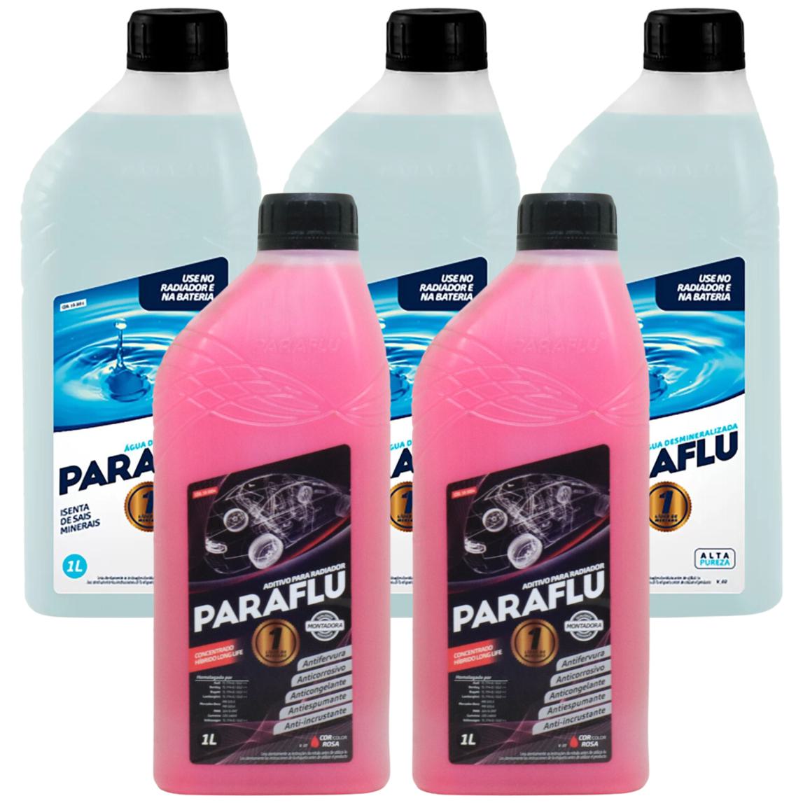 Kit 2 Litros Aditivo Radiador Concentrado Paraflu Híbrido Rosa + 3 Litros Água Desmineralizada - (1)