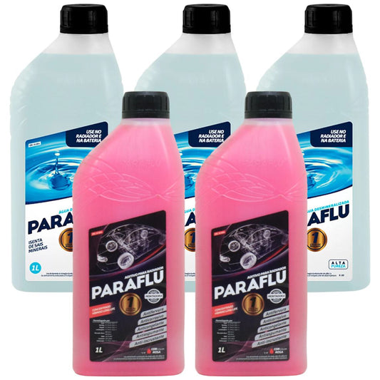 Kit 2 Litros Aditivo Radiador Concentrado Paraflu Híbrido Rosa + 3 Litros Água Desmineralizada - (1)