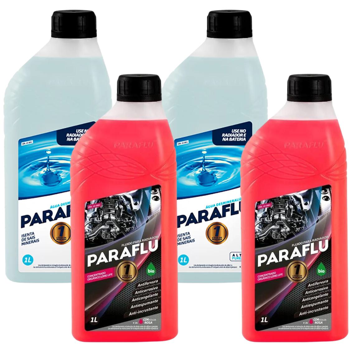 Kit 2 Litros Aditivo Radiador Concentrado Paraflu Bio Orgânico Rosa + 2 Litros Água Desmineralizada - (1)