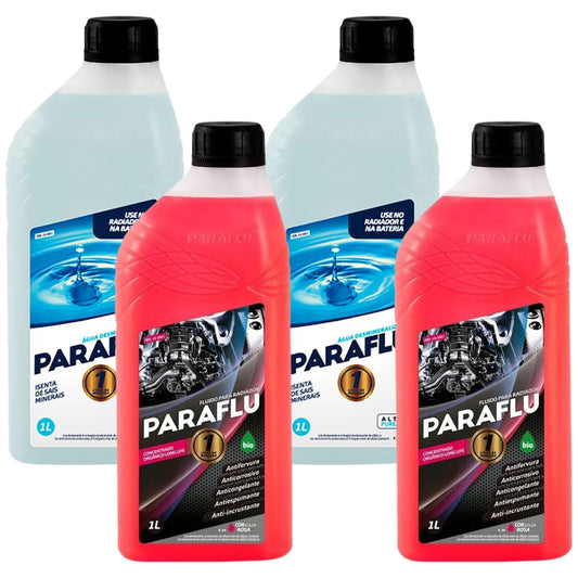 Kit 2 Litros Aditivo Radiador Concentrado Paraflu Bio Orgânico Rosa + 2 Litros Água Desmineralizada - (1)