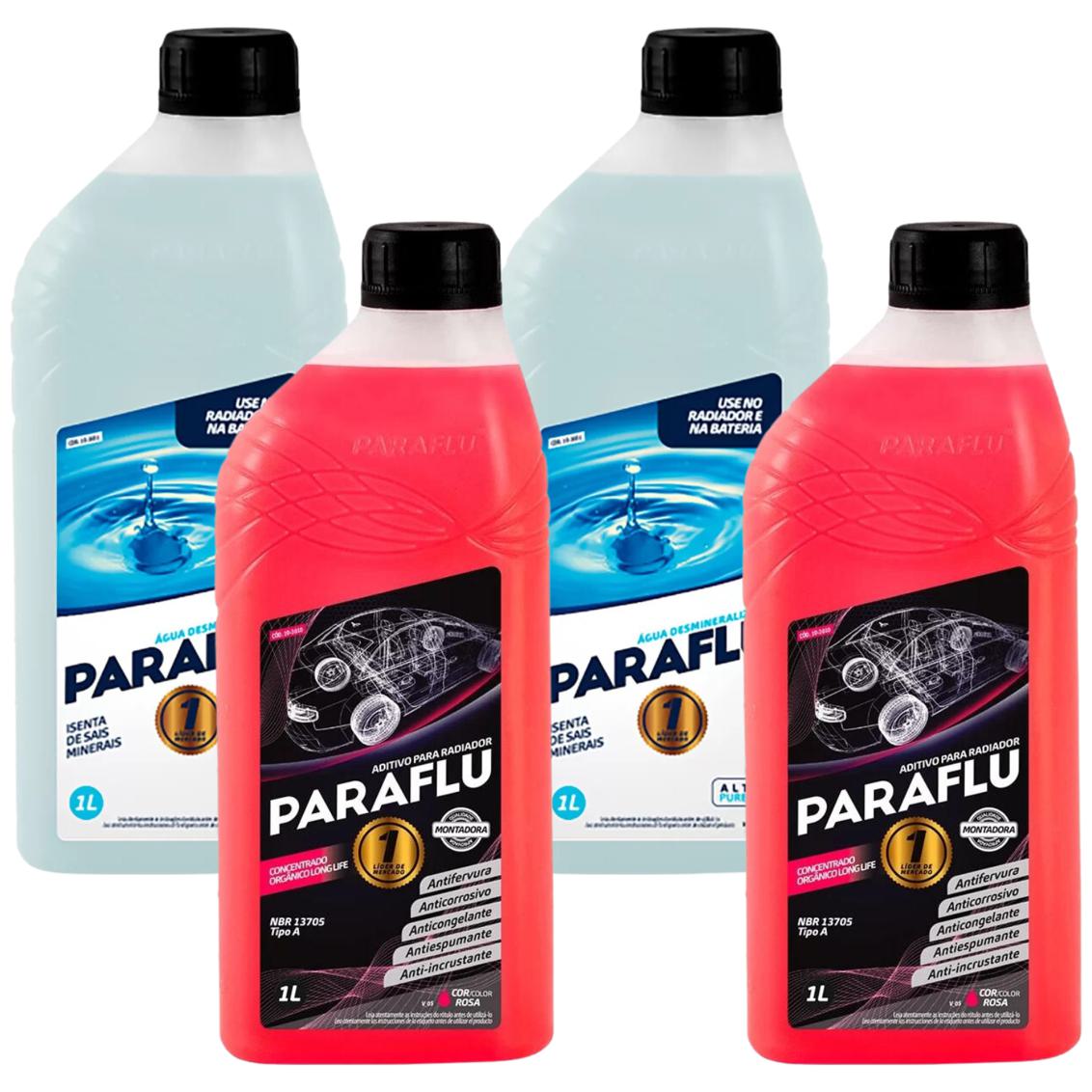 Kit 2 Litros Aditivo Radiador Concentrado Paraflu Organico Rosa + 2 Litros Água Desmineralizada - (1)