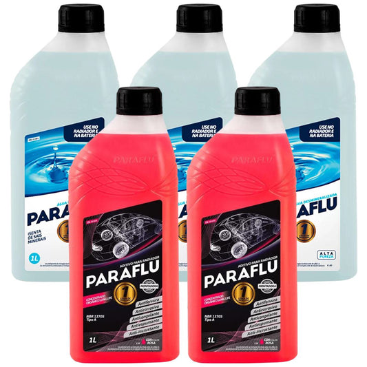 Kit 2 Litros Aditivo Radiador Concentrado Paraflu Organico Rosa + 3 Litros Água Desmineralizada - (1)