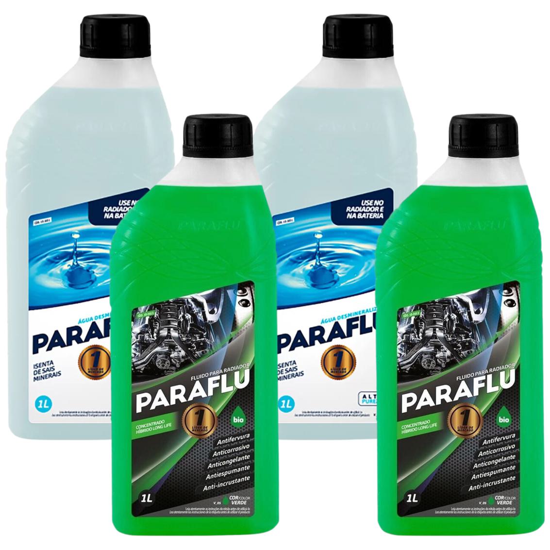 Kit 2 Litros Aditivo Radiador Concentrado Paraflu Bio Híbrido Verde + 2 Litros Água Desmineralizada - (1)