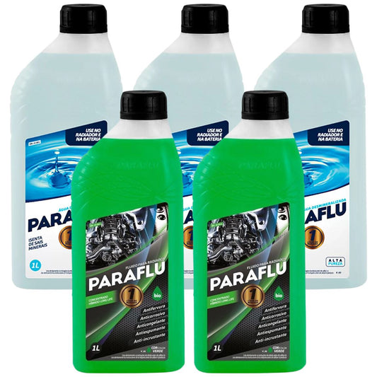 Kit 2 Litros Aditivo Radiador Concentrado Paraflu Bio Híbrido Verde + 3 Litros Água Desmineralizada - (1)