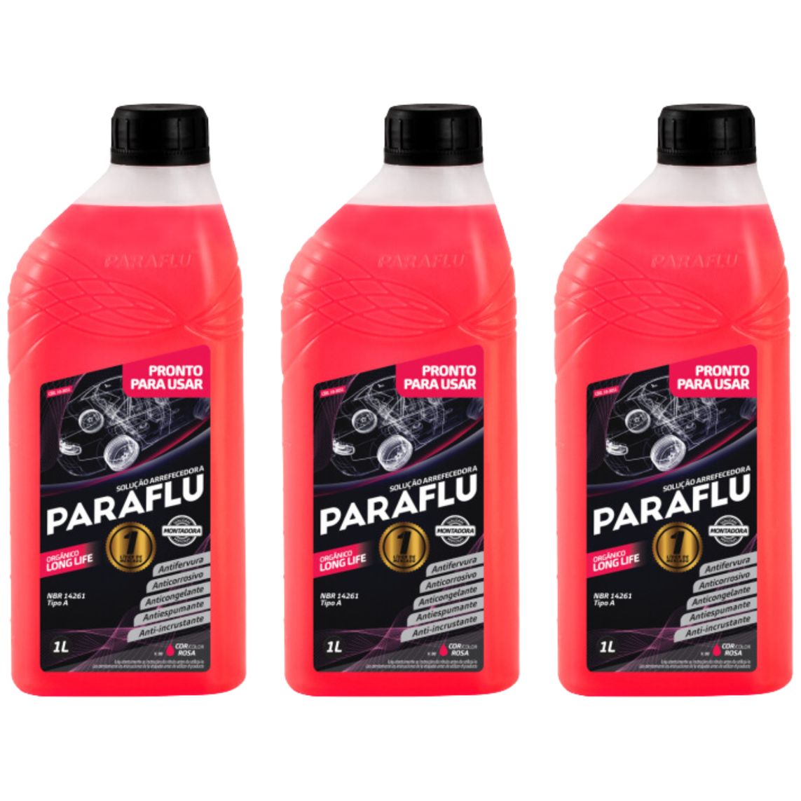 Kit 3 Litros Aditivo Radiador Rosa Pronto para Uso - (1)