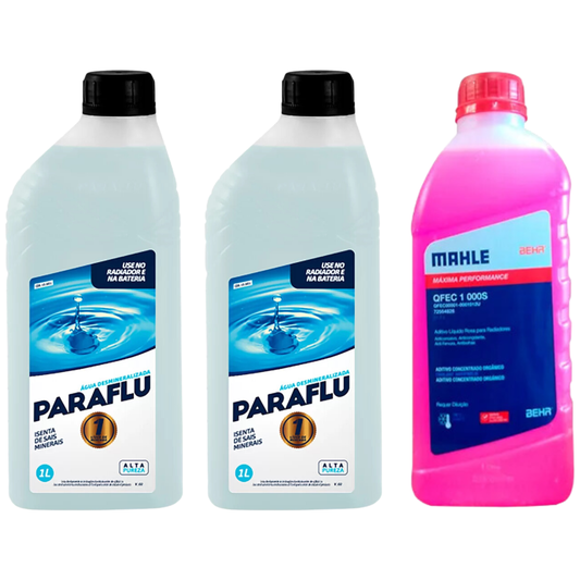 Kit 3 Litros com 1L Aditivo Radiador Rosa Mahle + 2L Água - (1)