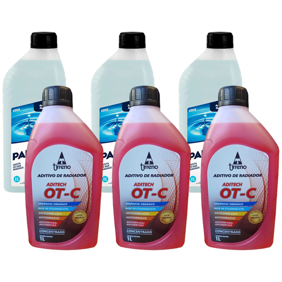 Kit 3 Litros Aditivo Radiador Concentrado Tirreno Orgânico OT-C Laranja + 3 Litros Água Desmineralizada - (1)