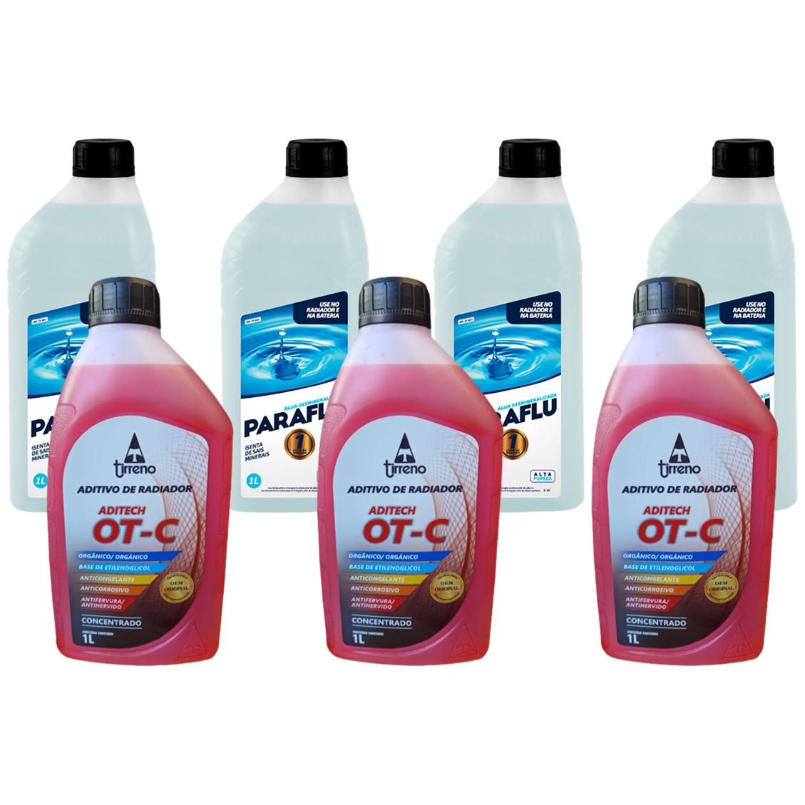 Kit 3 Litros Aditivo Radiador Concentrado Tirreno Orgânico OT-C Laranja + 4 Litros Água Desmineralizada - (1)