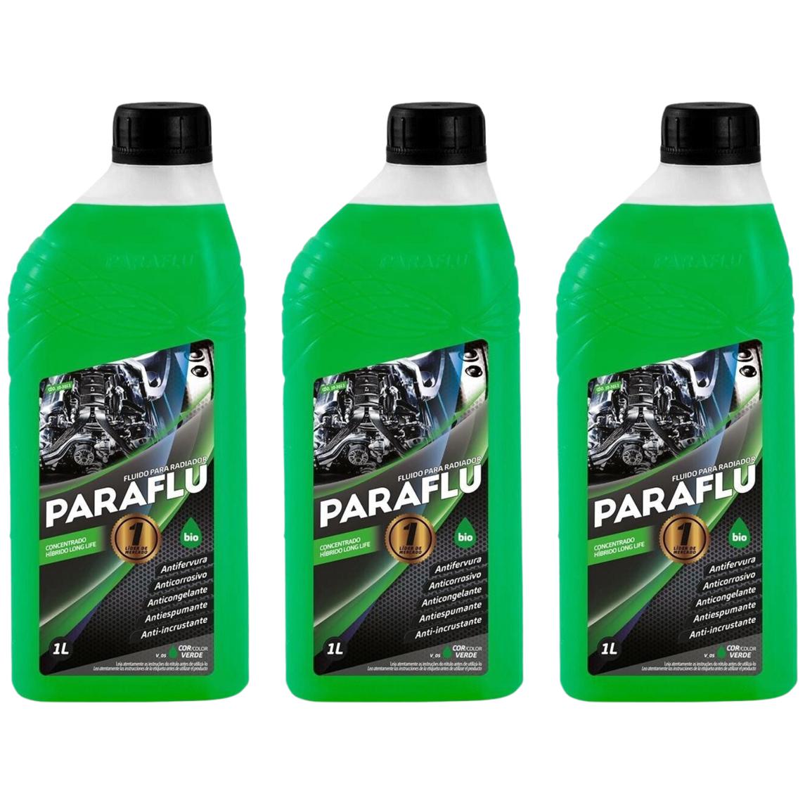 Kit 3 Litros Aditivo Radiador Concentrado Paraflu Bio Híbrido Verde - (1)