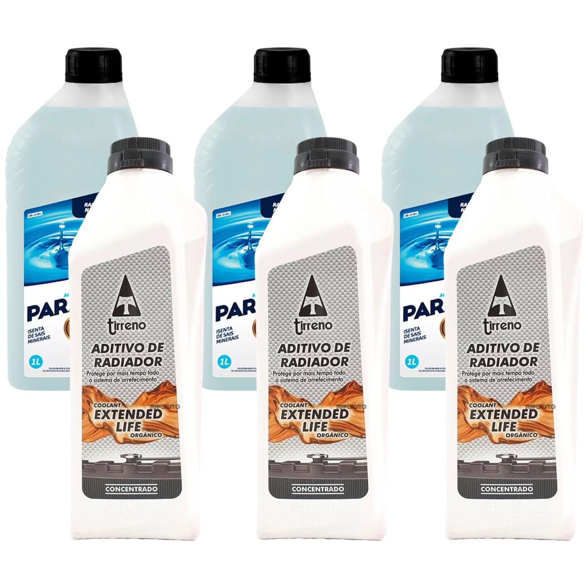 Kit 3L Aditivo Radiador Extended Life Tirreno + 3L Água Desmineralizada Paraflu - (1)