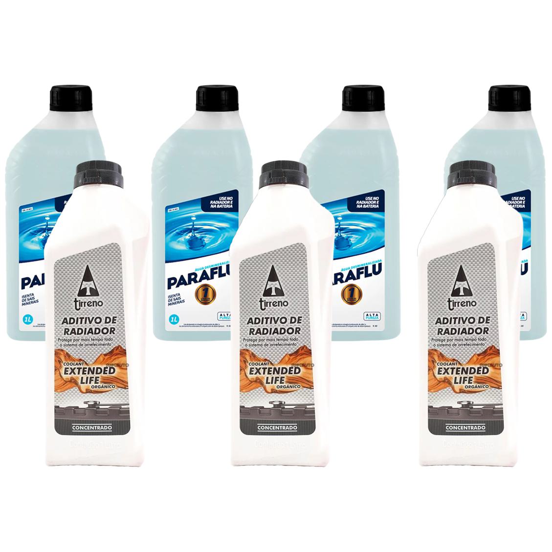 Kit 3L Aditivo Radiador Extended Life Tirreno + 4L Água Desmineralizada Paraflu - (1)