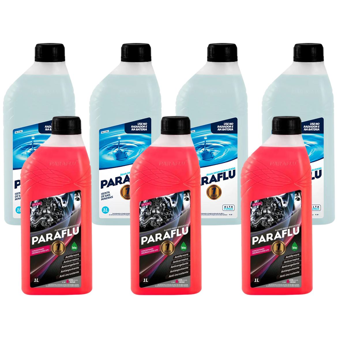 Kit 3 Litros Aditivo Radiador Concentrado Paraflu Bio Orgânico Rosa + 4 Litros Água Desmineralizada - (1)