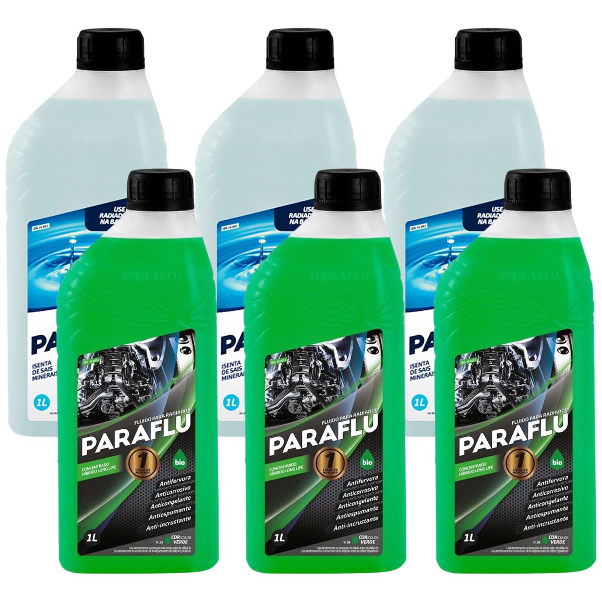 Kit 3 Litros Aditivo Radiador Concentrado Paraflu Bio Híbrido Verde + 3 Litros Água Desmineralizada - (1)