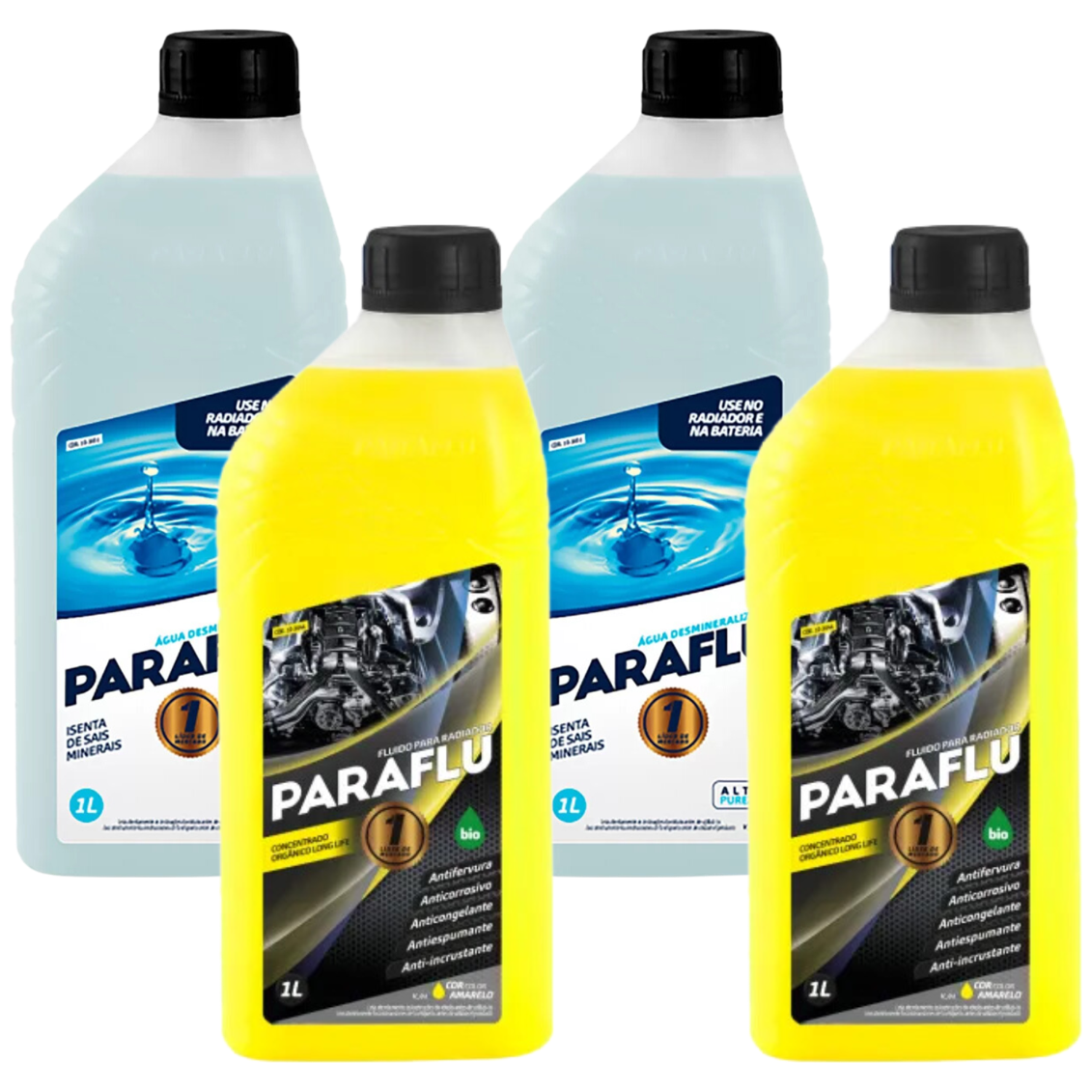 Kit 4 Litros com 2L Aditivo Radiador Amarelo + 2L Água - (1)