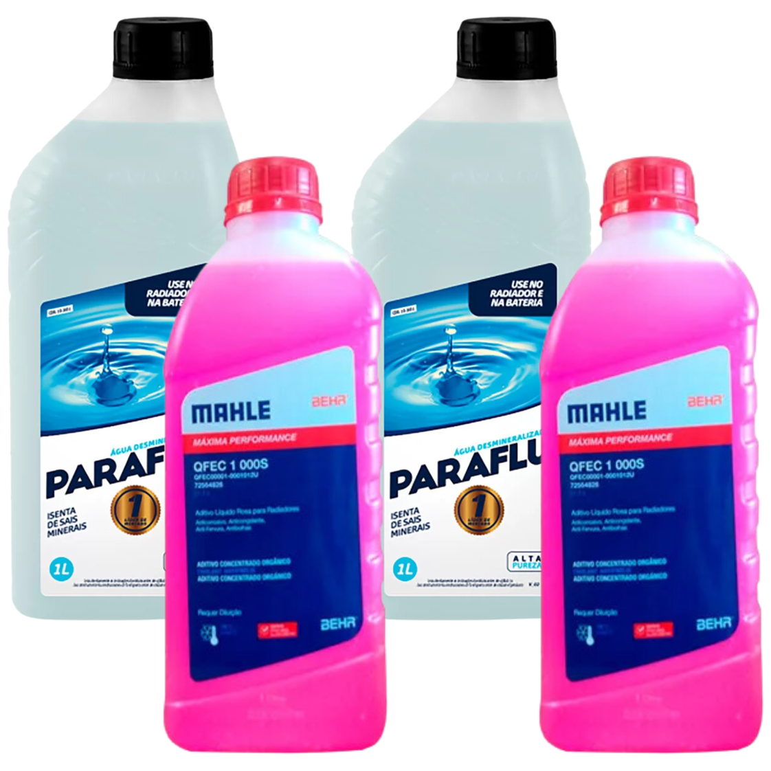 Kit 4 Litros com 2L Aditivo Radiador Rosa Mahle + 2L Água - (1)